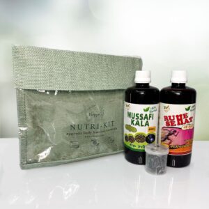 "Virogya Detox Nutri Kit – Ayurvedic herbs and supplements for natural body cleansing, digestion, and skin glow, featuring churan, kadha, and herbal capsules."